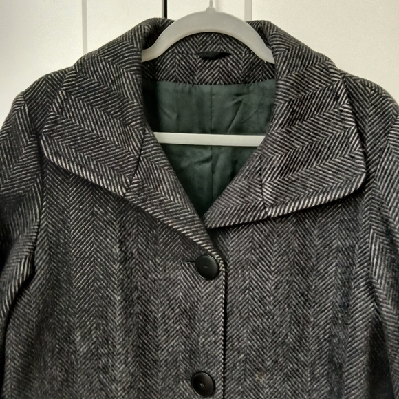 Boutique Italy Black Chevron Wool Angora Blend Coat Jacket - Picture 3 of 14